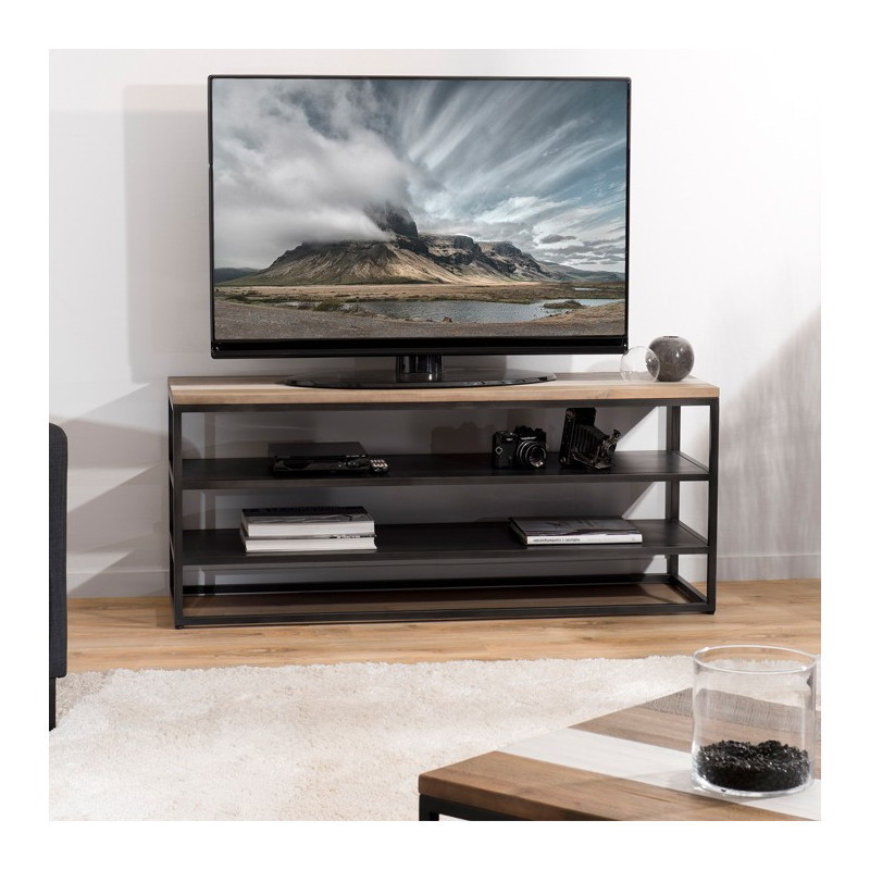 Metal et bois : une combinaison parfaite pour un meuble TV industriel.